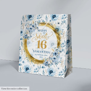 Personalized Dusty Blue Sweet Sixteen Glitter Bags