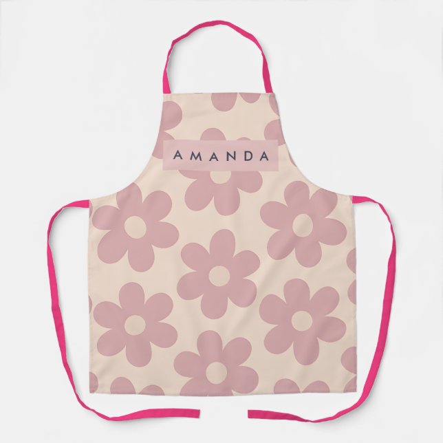 Personalized Dusty Rose Daisy Flowers Apron (Front)