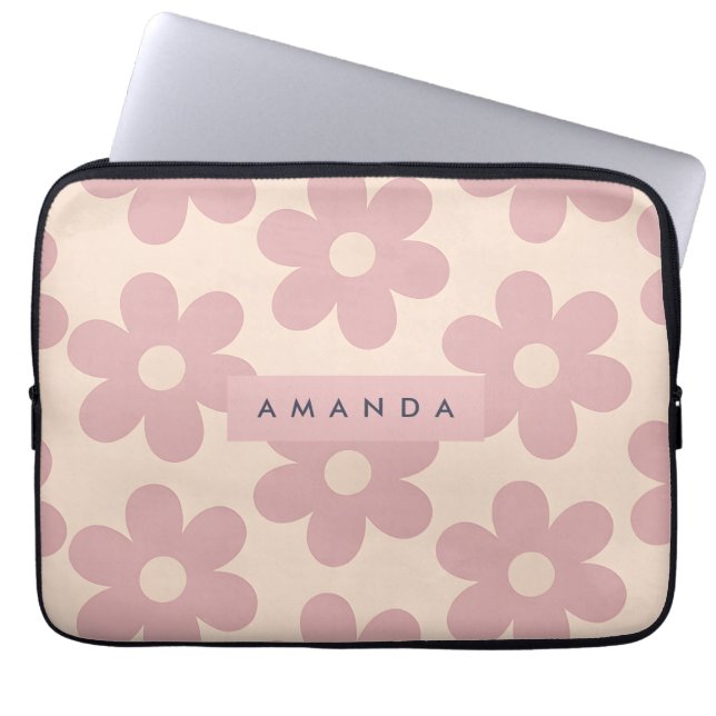 Personalized Dusty Rose Daisy Flowers Laptop Sleeve (Front)