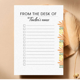 Personalized Earthy Botanical Teacher Checklist  Post-it Notes