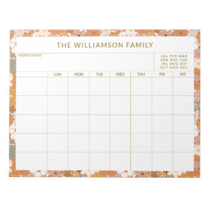 Personalized Earthy Floral Family Planner Calendar Notepad