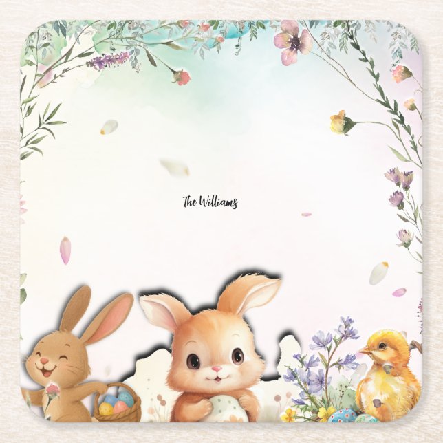 Personalized Easter Brunch Paper Square Coaster (Front)