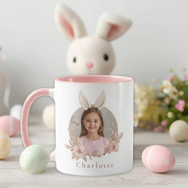 Personalized Easter Bunny Photo Pink Accent Mug (Creator Uploaded)