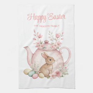 Personalized Easter Bunny Teapot Family  Tea Towel