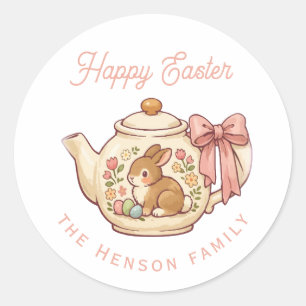 Personalized Easter Bunny Teapot Floral Party Classic Round Sticker