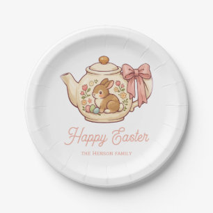 Personalized Easter Bunny Teapot Floral Party Paper Plate