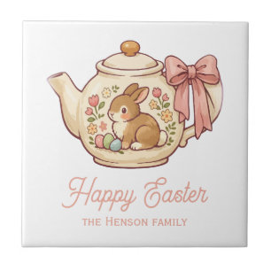 Personalized Easter Bunny Teapot Floral  Tile