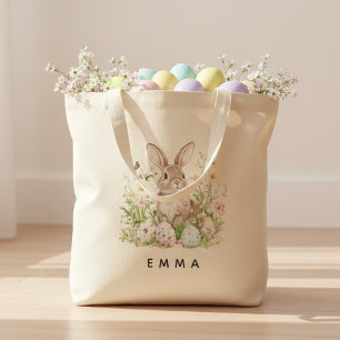 Personalized Easter Bunny Tote Bag with Name