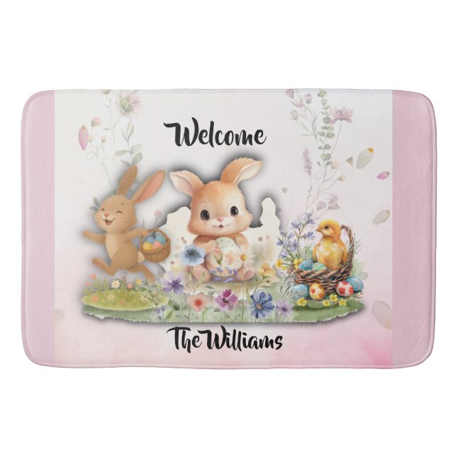 Personalized Easter Bunny Welcome Bath Mat (Front)