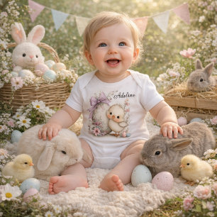 Personalized Easter Chick Illustration Baby Bodysuit