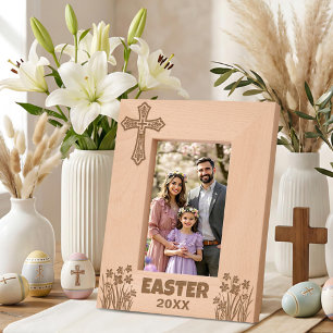 Personalized Easter Cross with Daffodils Etched Frames