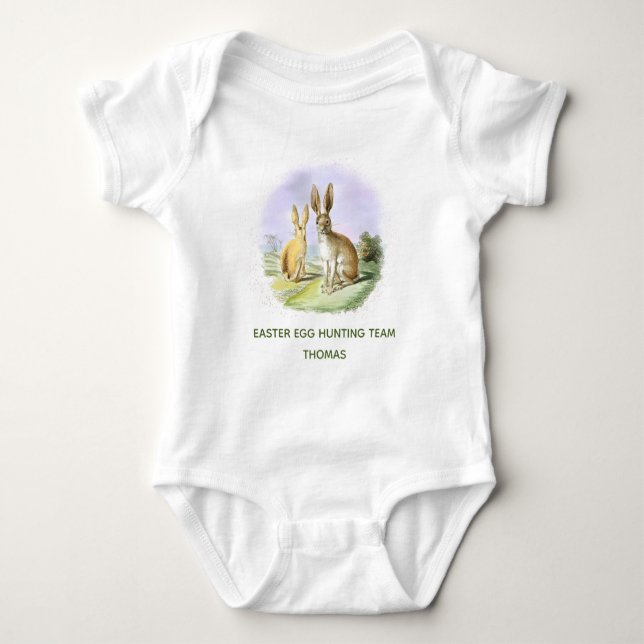 Personalized Easter Egg Hunting Team Bunny  Baby Bodysuit (Front)