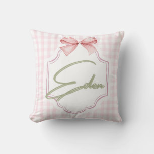 Personalized Eden Baby Girl Nursery Bow&Gingham Cushion