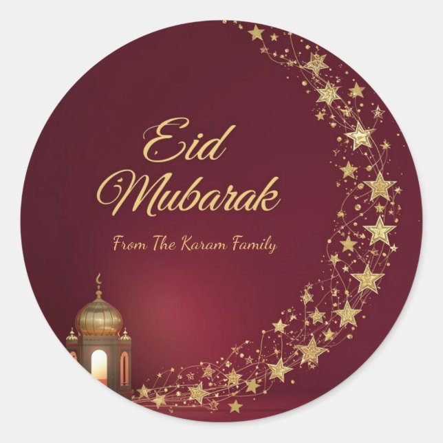 Personalized Eid Mubarak Muslim modern  Classic Round Sticker (Front)