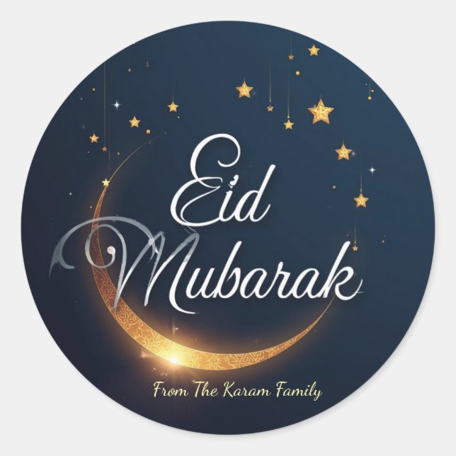 Personalized Eid Mubarak Muslim modern  Classic Round Sticker (Front)