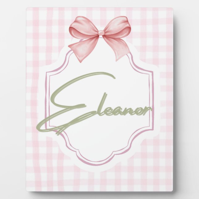 Personalized Eleanor Baby Girl Nursery Gingham  Plaque (Front)