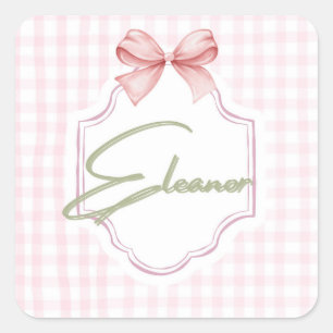 Personalized Eleanor Baby Girl Nursery Gingham Square Sticker