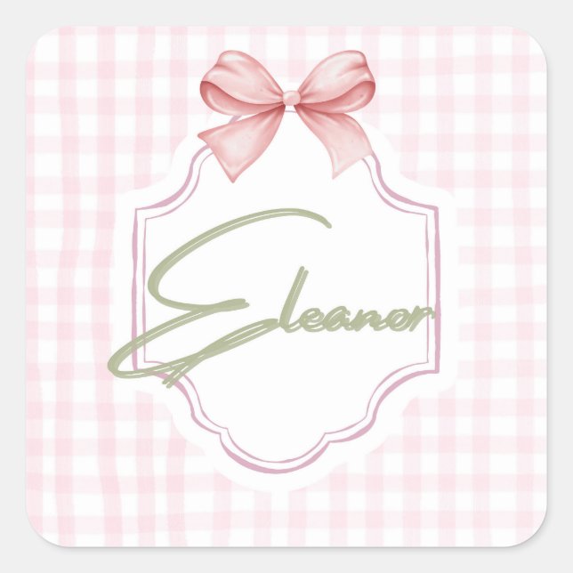Personalized Eleanor Baby Girl Nursery Gingham  Square Sticker (Front)