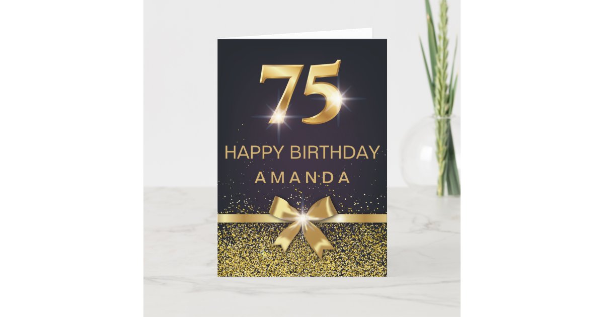 Personalized Elegant 75th Birthday Gold Glitter Card