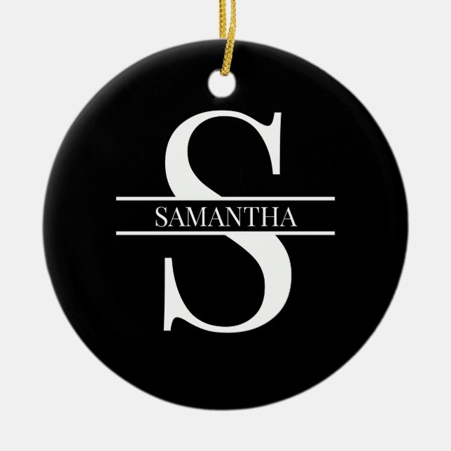 Personalized Elegant Black and White Ceramic Tree Decoration (Front)