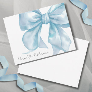 Personalized Elegant Blue Bow Name Monogram Card