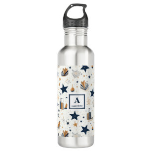 Personalized Elegant Blue & Gold Stars Pattern (1) 710 Ml Water Bottle