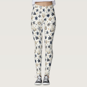 Personalized Elegant Blue & Gold Stars Pattern (8) Leggings