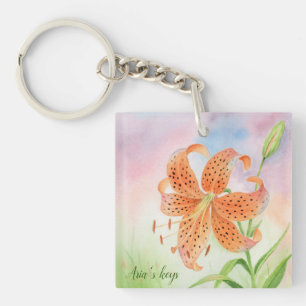 Personalized Elegant Botanical Tiger Lily Key Ring