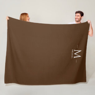 Personalized Elegant Brown Large Monogram Fleece Blanket