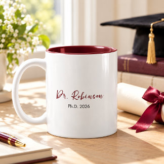 Personalized Elegant Burgundy PhD Graduation Two-Tone Coffee Mug