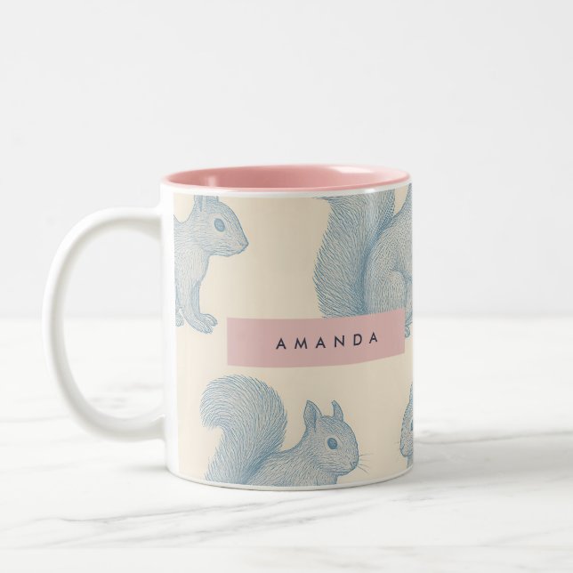 Personalized Elegant Charming Squirrel Pattern Two-Tone Coffee Mug (Left)