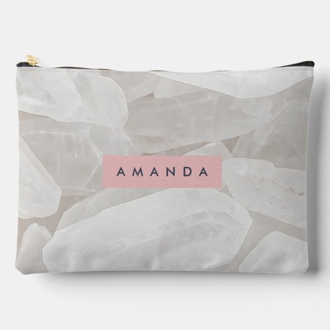 Personalized Elegant Clear Quartz Crystal Accessory Pouch (Front)