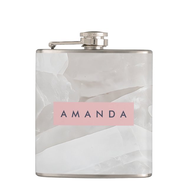 Personalized Elegant Clear Quartz Crystal Hip Flask (Front)