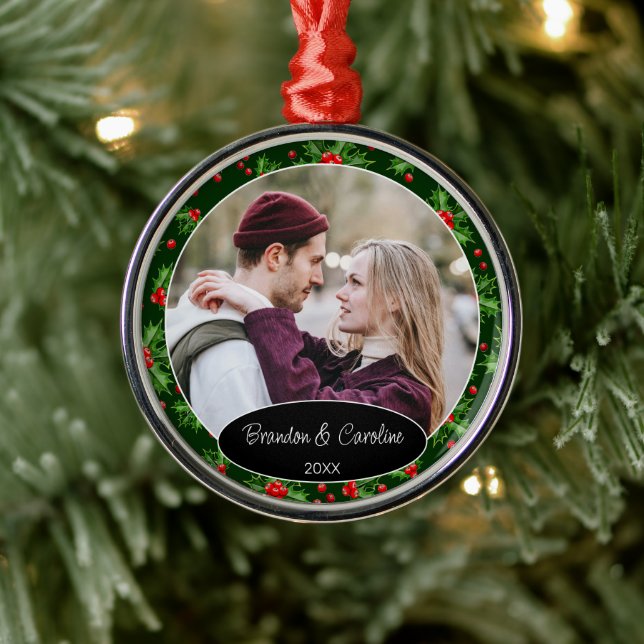 Personalized Elegant Couple Photo 1st Christmas Metal Tree Decoration (Tree)