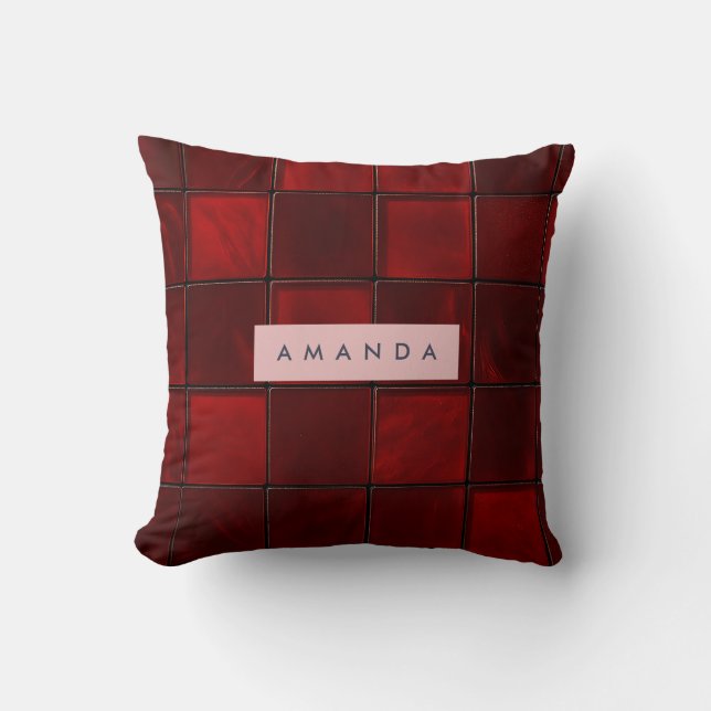 Personalized Elegant Deep Red Glass Tile Pattern  Cushion (Front)