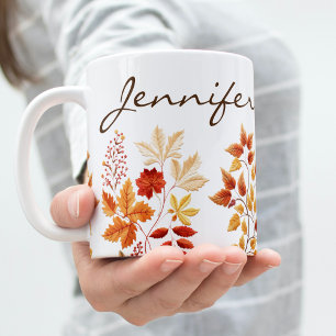 Personalized Elegant Fall Floral Embroidered Coffee Mug
