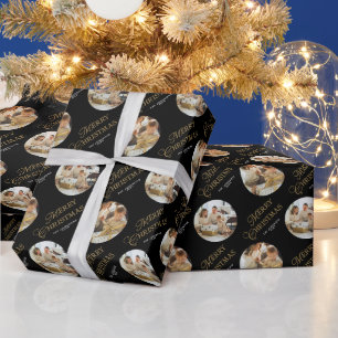 Personalized Elegant Family Photo Black Christmas Wrapping Paper