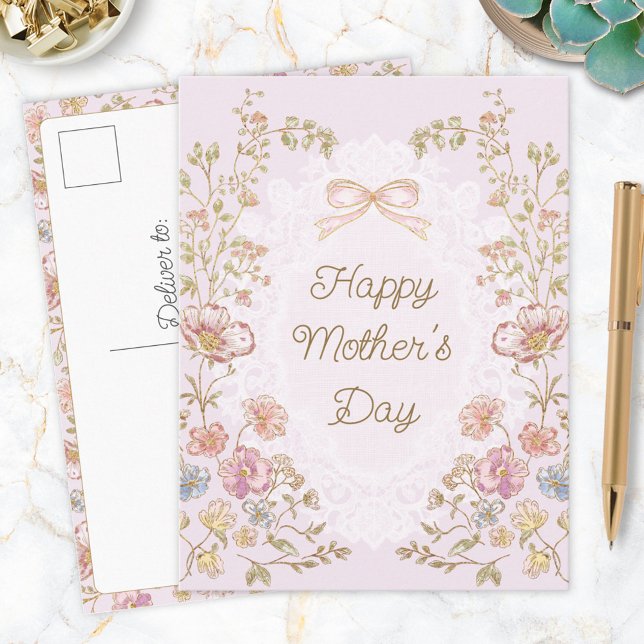 Personalized Elegant Floral Happy Mother’s Day Postcard (In situ)