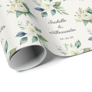 Personalized Elegant Floral Script Names Wedding Wrapping Paper