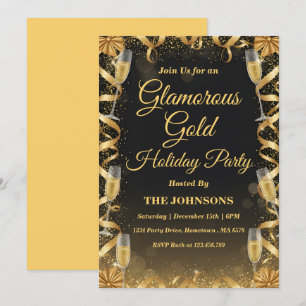 Personalized Elegant Gold Christmas Party Invitation