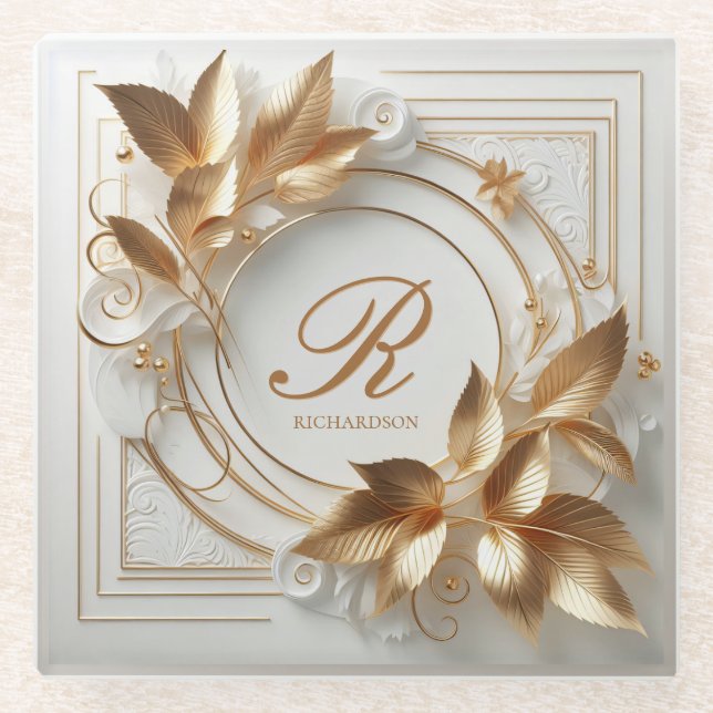 Personalized Elegant Gold Monogram Coaster (Front)