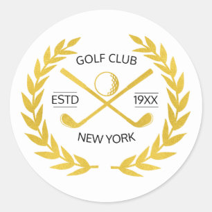 Personalized Elegant Golf Club Gold Wreath   Classic Round Sticker