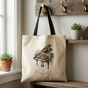 Personalized Elegant Grand Piano with Flowers      Tote Bag