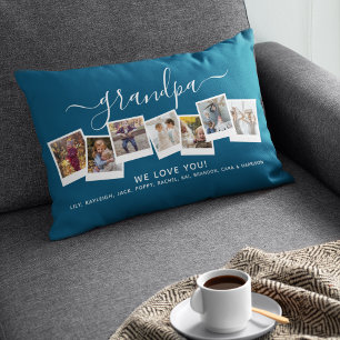 Personalized Elegant Grandpa Photo Collage Blue Lumbar Cushion