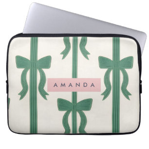 Personalized Elegant Green Bow Ribbon  Laptop Sleeve