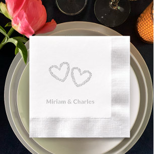 Personalized Elegant Heart 25th Anniversary Silver Foil Napkins