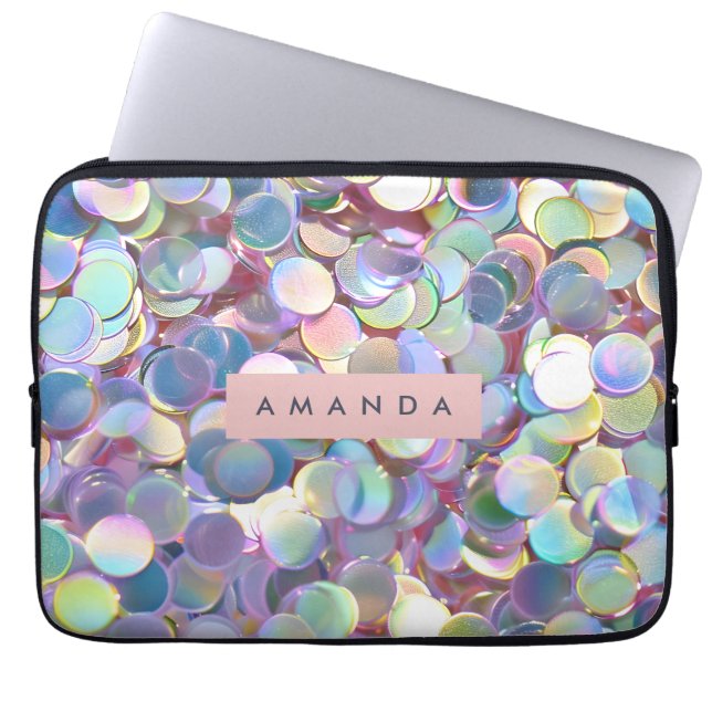 Personalized Elegant Iridescent Confetti  Laptop Sleeve (Front)