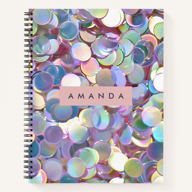 Personalized Elegant Iridescent Confetti  Notebook (Front)