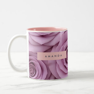 Personalized Elegant Mauve Rose Flower Two-Tone Coffee Mug