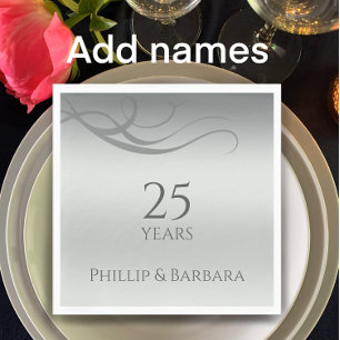 Personalized elegant modern 25th anniversary party napkin